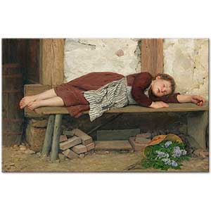 Sleeping Girl on a Wooden Bench by Albert Anker