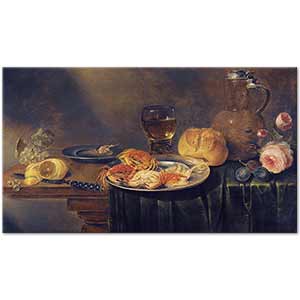 A Still Life with Roses a Jug a Loaf of Bread by Alexander Adriaenssen
