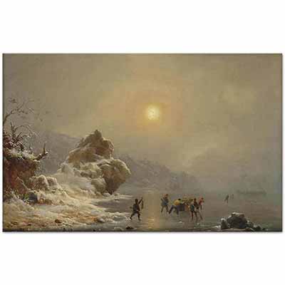 A Winter Landscape with Hunters on the Ice by Andreas Achenbach