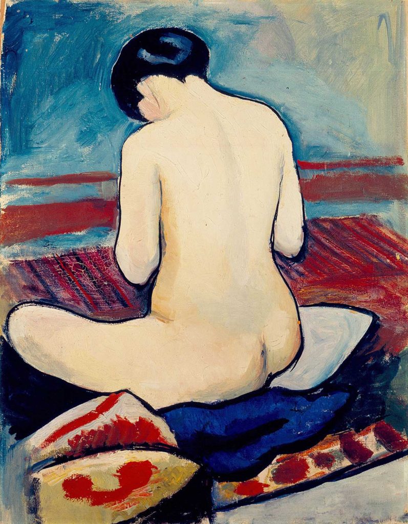 Sitting Nude With Pillow by August Macke