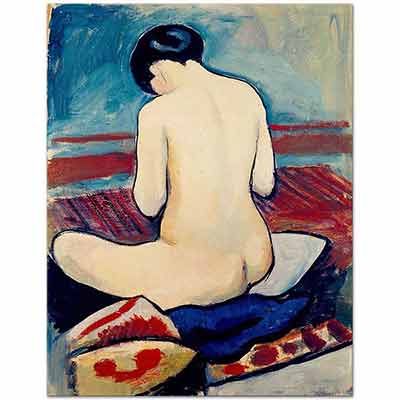 Sitting Nude With Pillow by August Macke