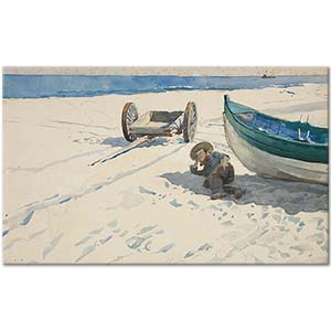 Beach Scene with Man Resting in Shadow of Boat by Edwin Austin Abbey