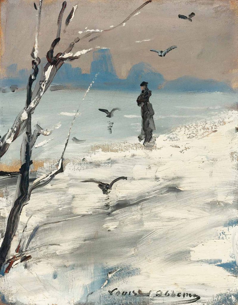 Elegant Woman on a Winters Walk by Louise Abbema