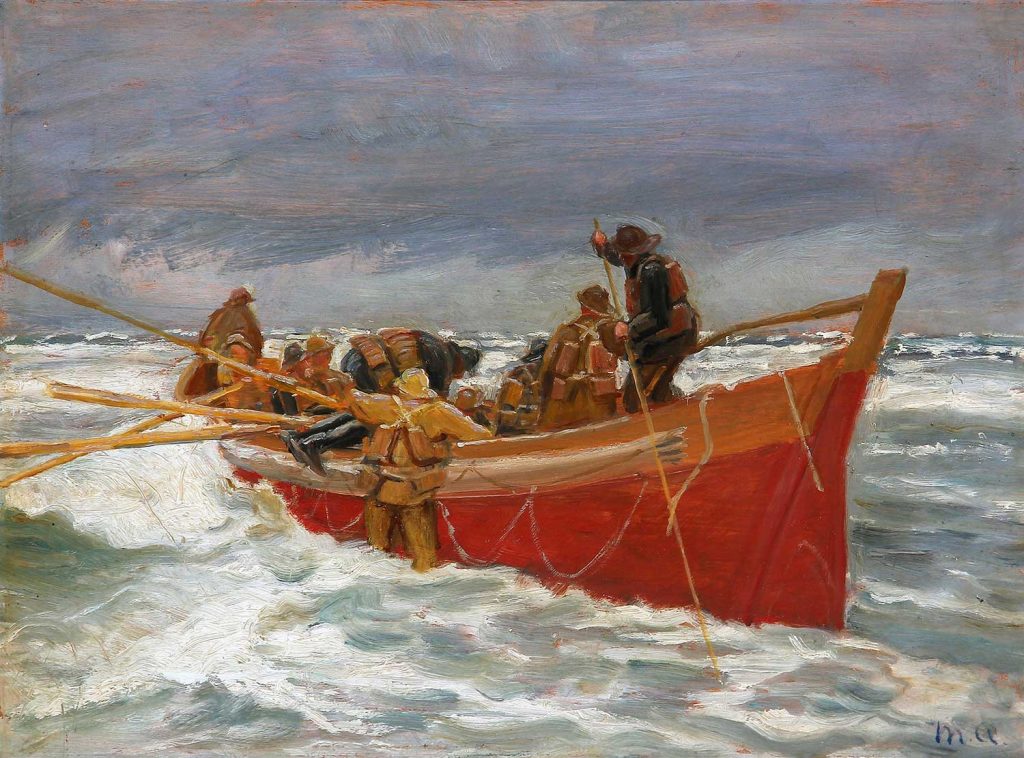 The Red Life Boat on its Way out the Sea by Michael Peter Ancher