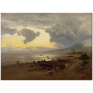 Sunset on the Shore by Oswald Achenbach