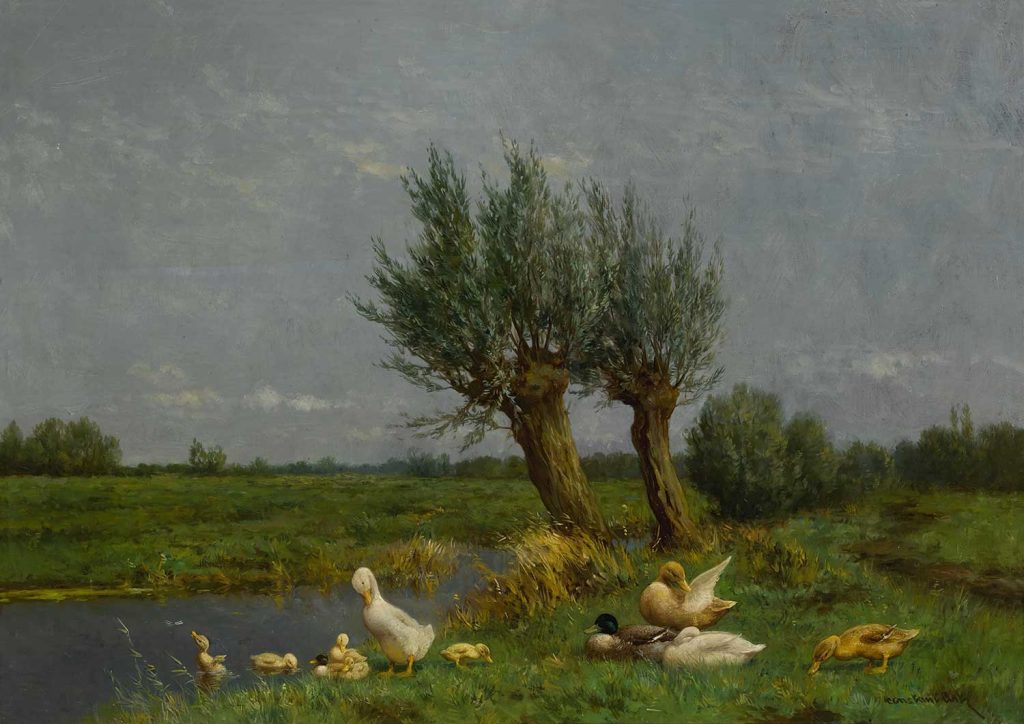 A Duck Family In A Meadow by Adolph Artz