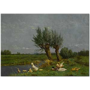A Duck Family In A Meadow by Adolph Artz
