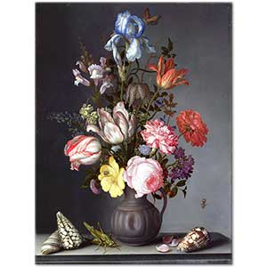 Flowers in a Vase with Shells and Insects by Balthasar van der Ast