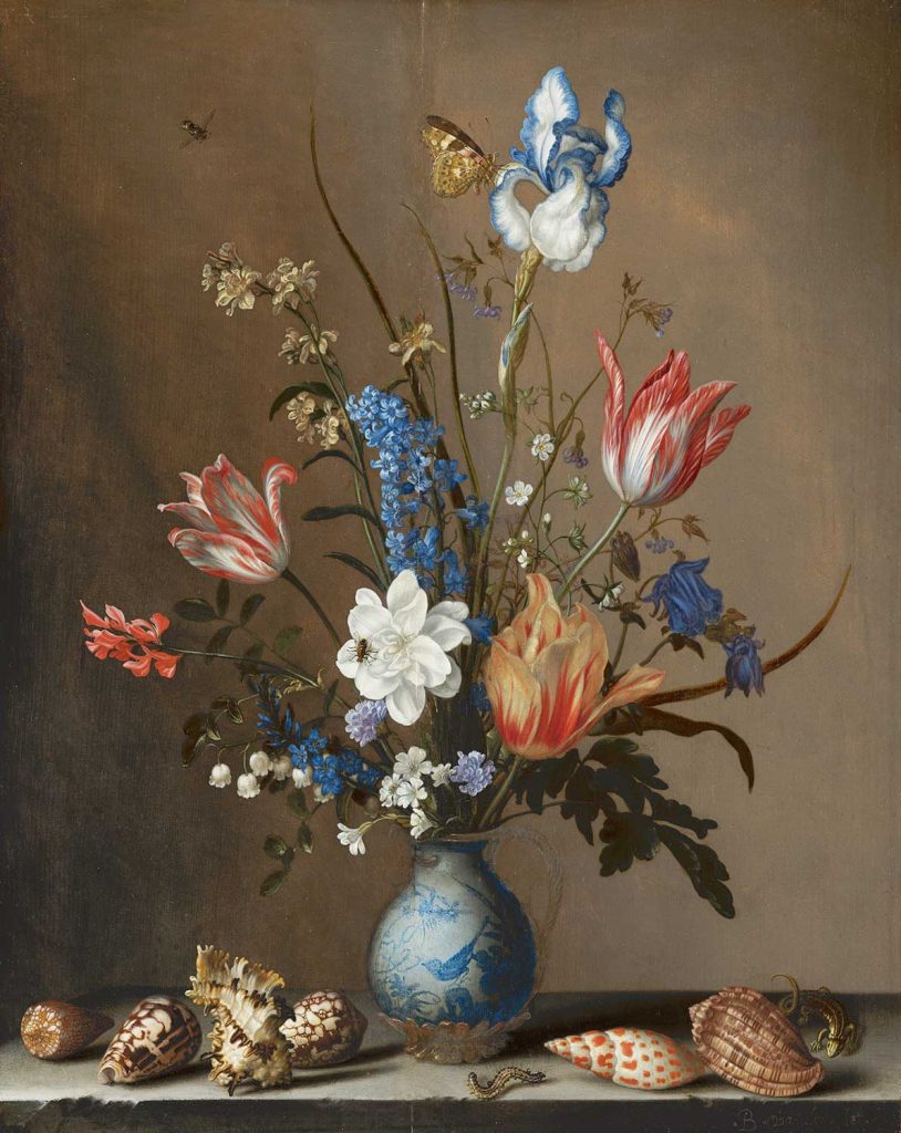 Flowers in a Wan Li Vase with Shells by Balthasar van der Ast