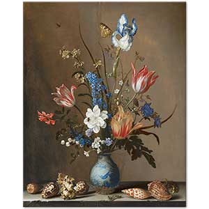 Flowers in a Wan Li Vase with Shells by Balthasar van der Ast