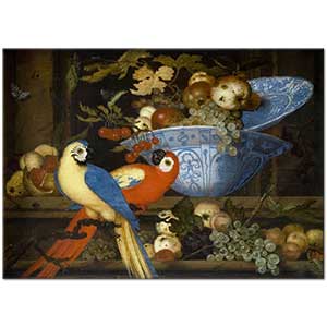 Fruit Still Life With Two Parrots by Balthasar van der Ast