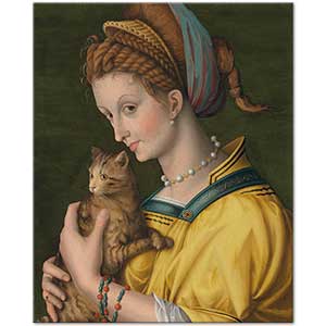 Portrait of a Young Lady Holding a Cat by Francesco Bacchiacca