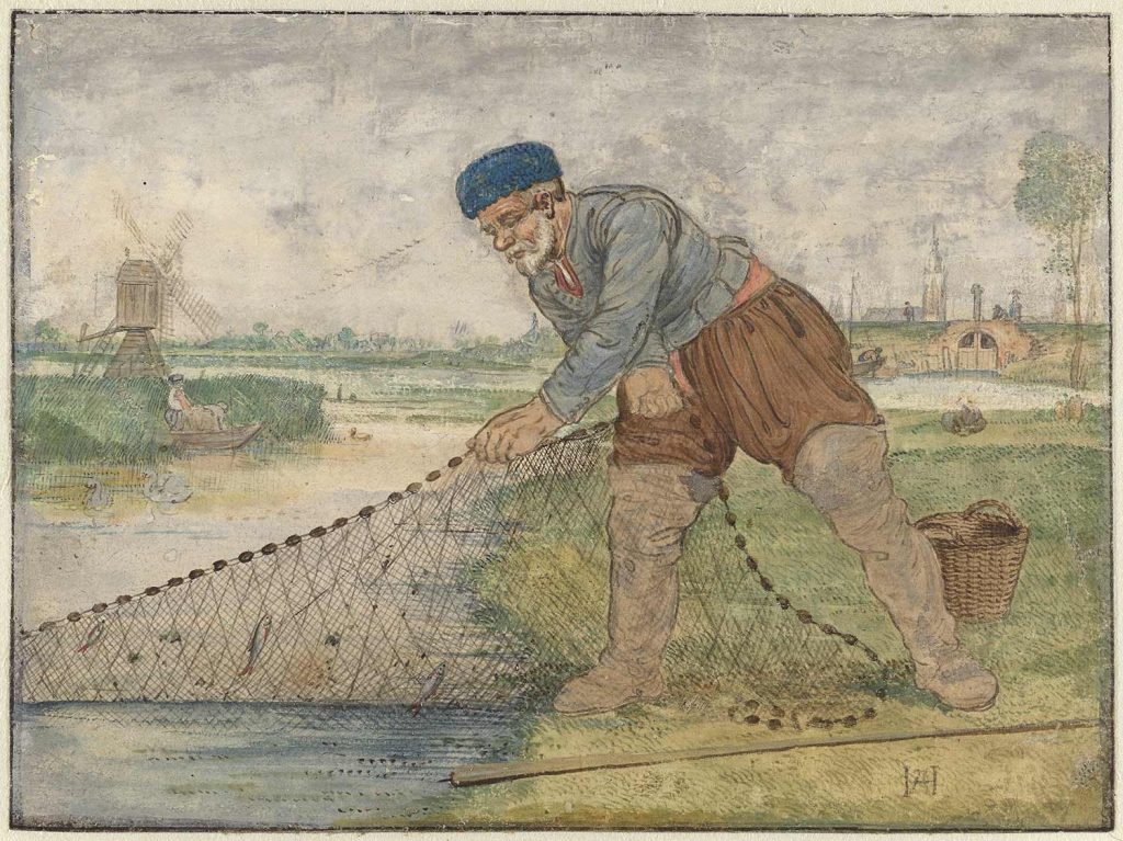 A Fisherman Hauling in his Net by Hendrick Avercamp