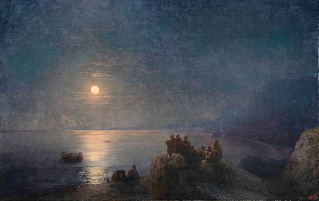Ancient Greek Poets by the Water's Edge in the Moonlight by Ivan Aivazovsky