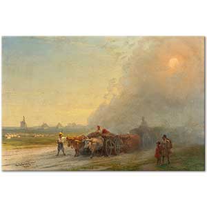 Ox Carts in the Ukrainian Steppe by Ivan Aivazovsky