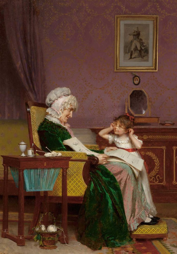 The First Lesson by Louis Emile Adan