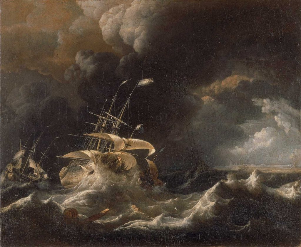 Dutch Merchant - Ships in a Storm by Ludolf Backhuysen