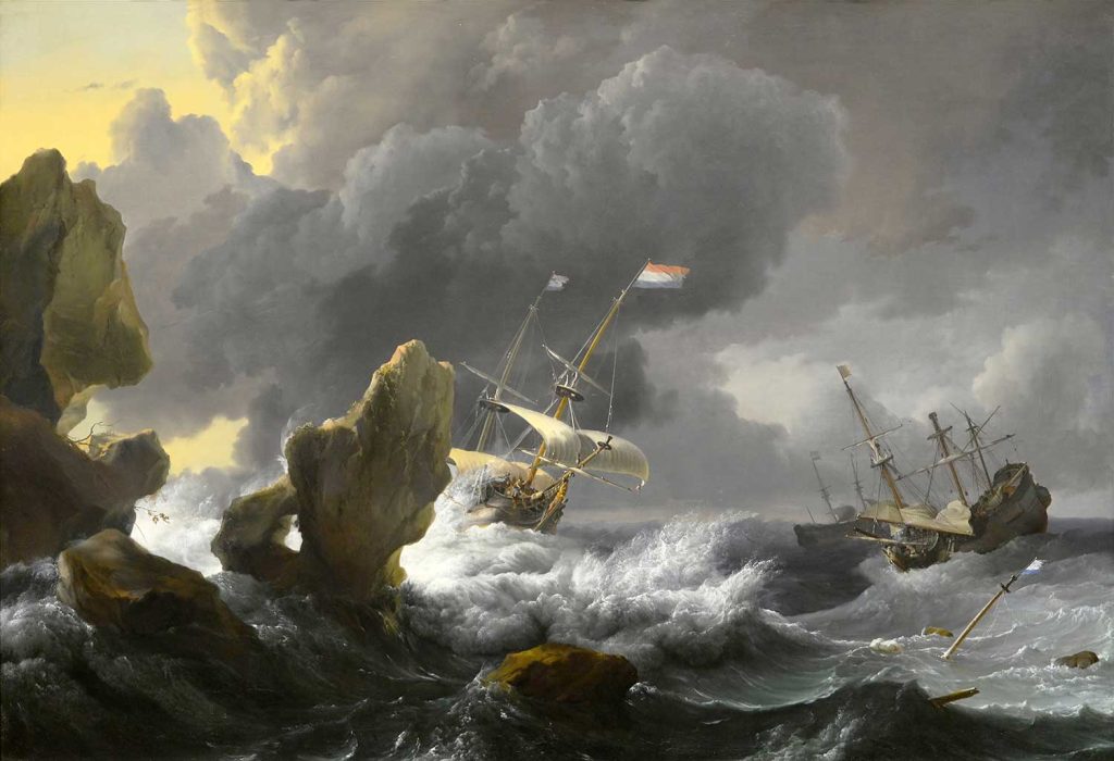 Ships in Distress off a Rocky Coast by Ludolf Backhuysen