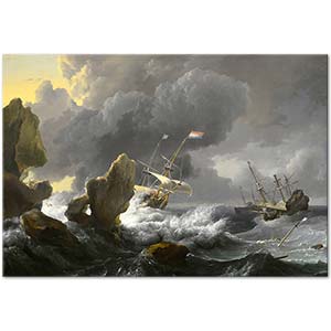Ships in Distress off a Rocky Coast by Ludolf Backhuysen