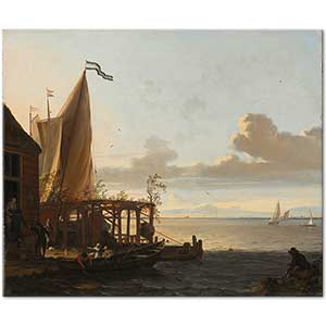 Small Harbour near a Tavern by Ludolf Backhuysen