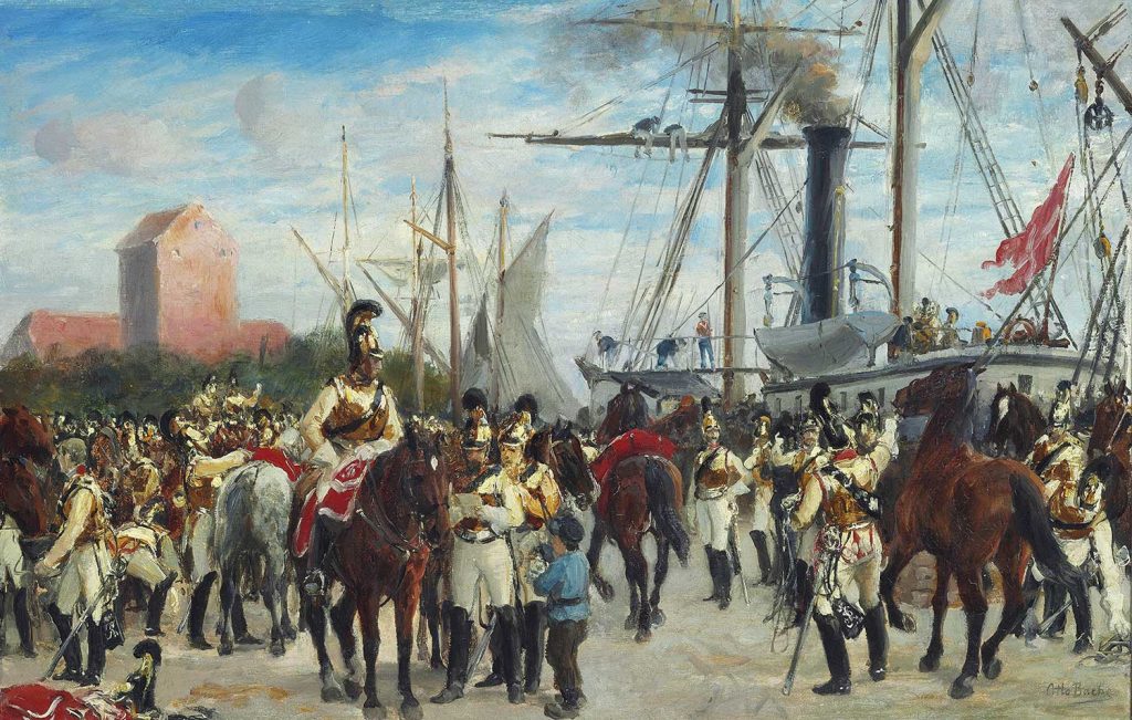 The Royal Lifeguard is embarked in Korsør 1848 by Otto Bache