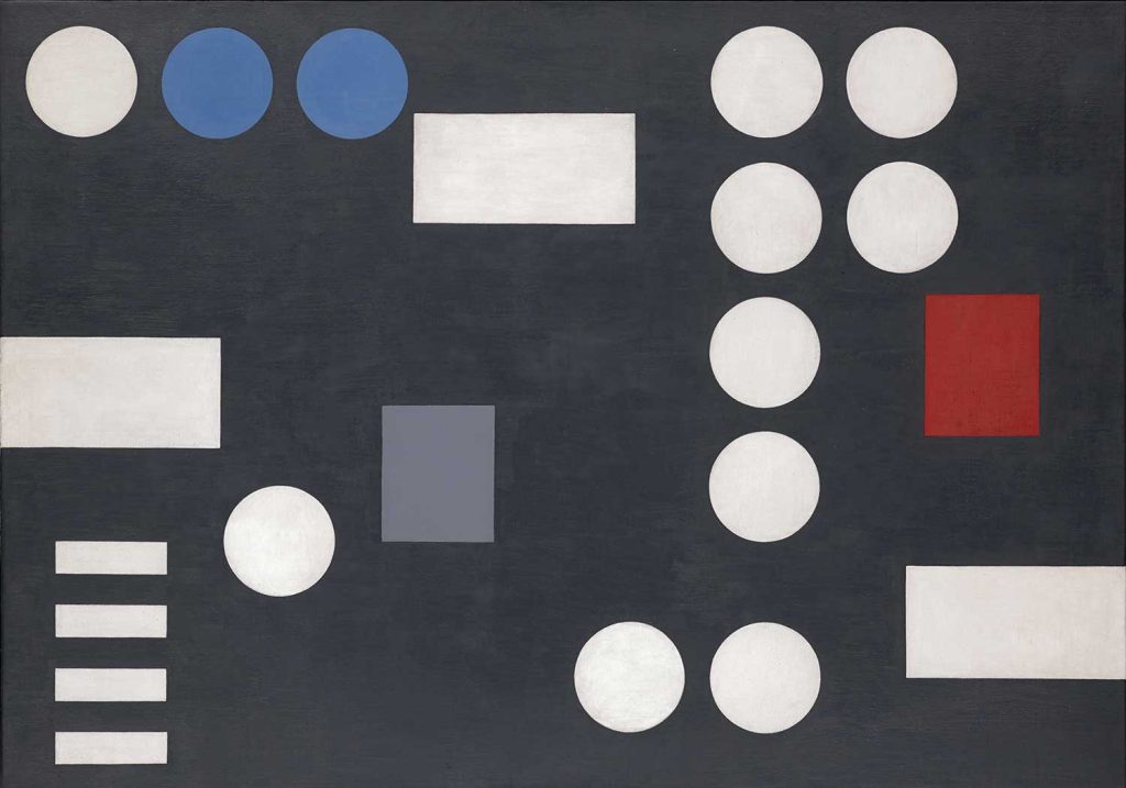 Composition with Rectangles and Circles on Black Ground by by Sophie Taeuber Arp