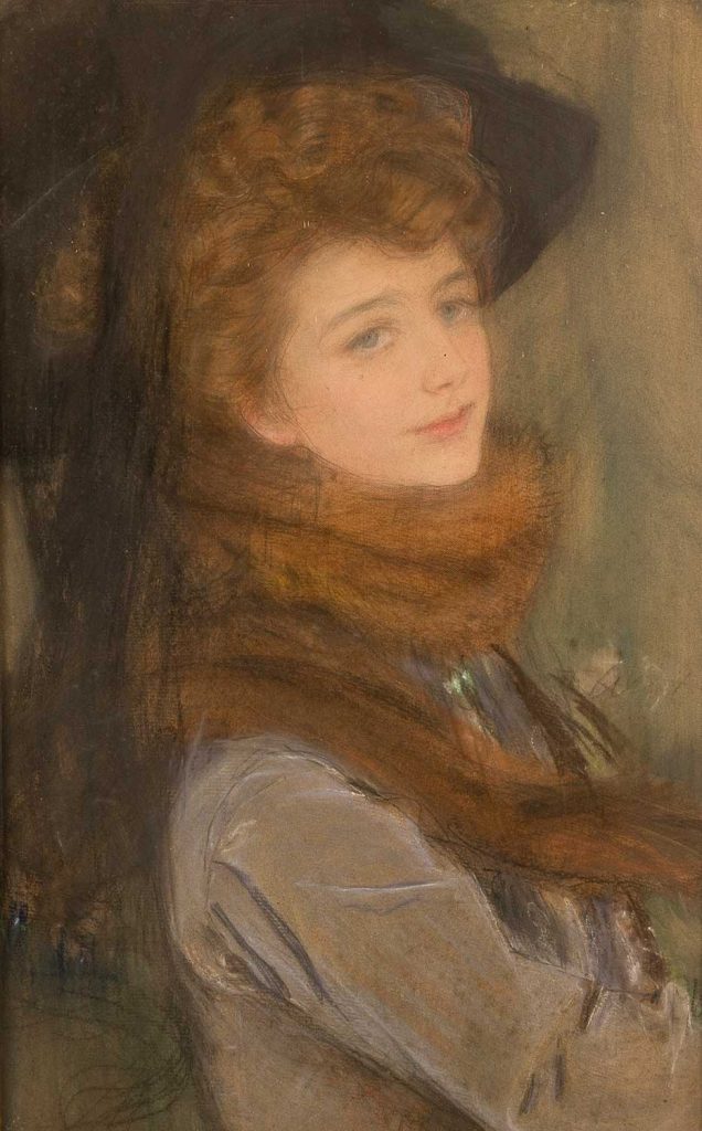 Portrait of a Woman in a Fox Fur Collar by Teodor Axentowicz