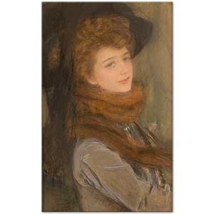 Portrait of a Woman in a Fox Fur Collar by Teodor Axentowicz