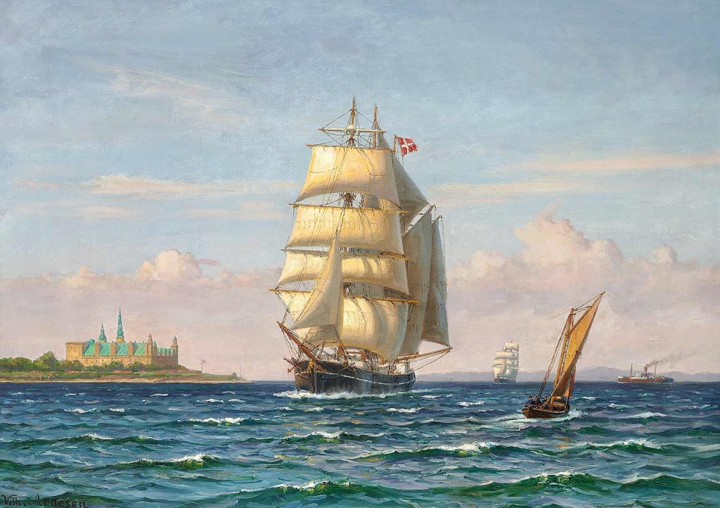 Sailing Ships off Kronborg Denmark by Vilhelm Arnesen