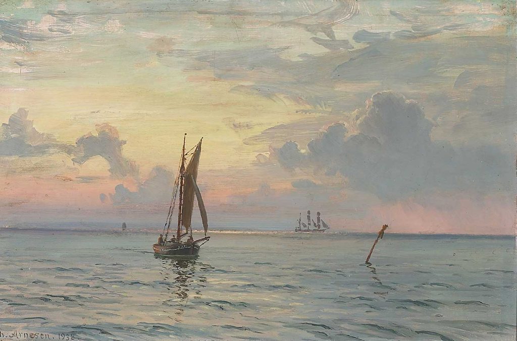 Seascape with Sailing Ships by Vilhem Arnesen