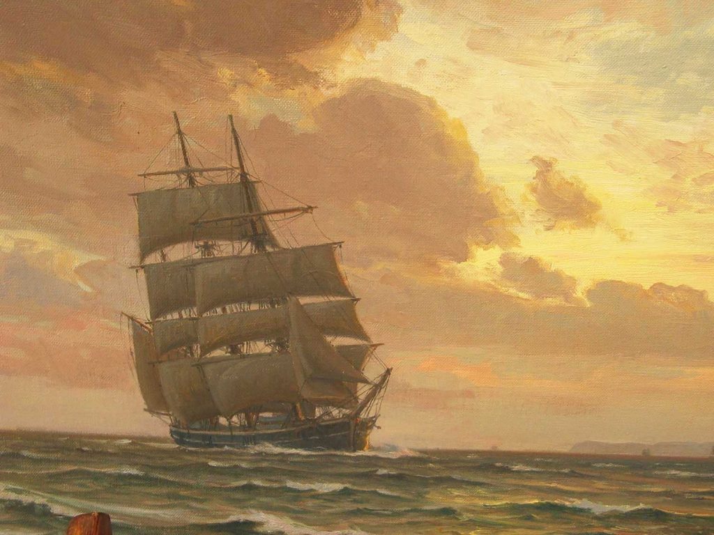 Three Masted Ship Near a Coast by Vilhem Arnesen