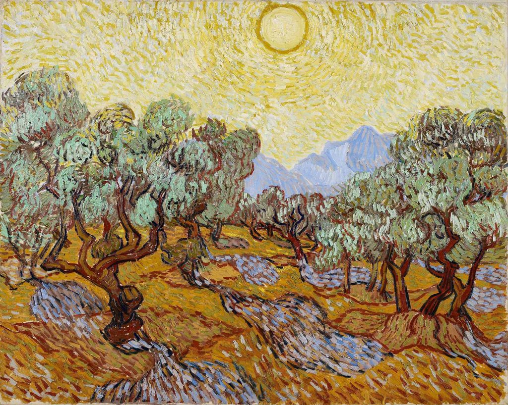 Olive Trees With Yellow Sky And Sun by Vincent van Gogh