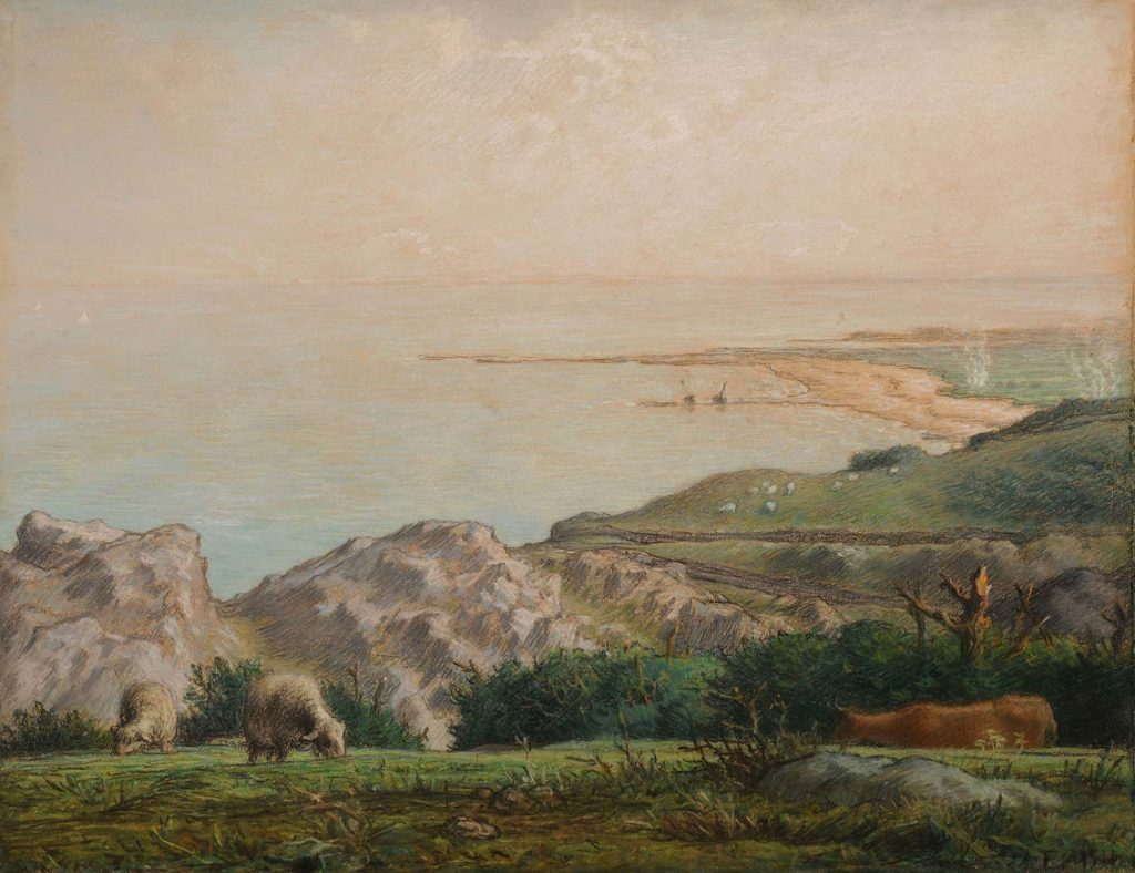La Mer vue du haut de la falaise de Landemer by Jean-François Millet