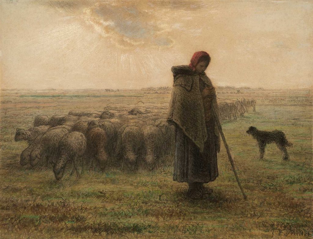 Shepherdess and Her Flock by Jean-François Millet