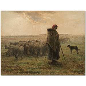 Shepherdess and Her Flock by Jean-François Millet