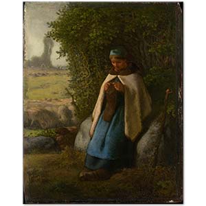 Shepherdess Seated on a Rock by Jean-François Millet
