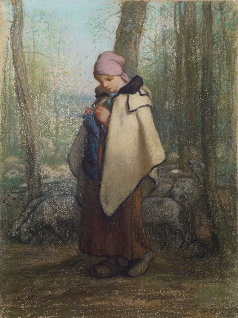 The Knitting Shepherdess by Jean-François Millet