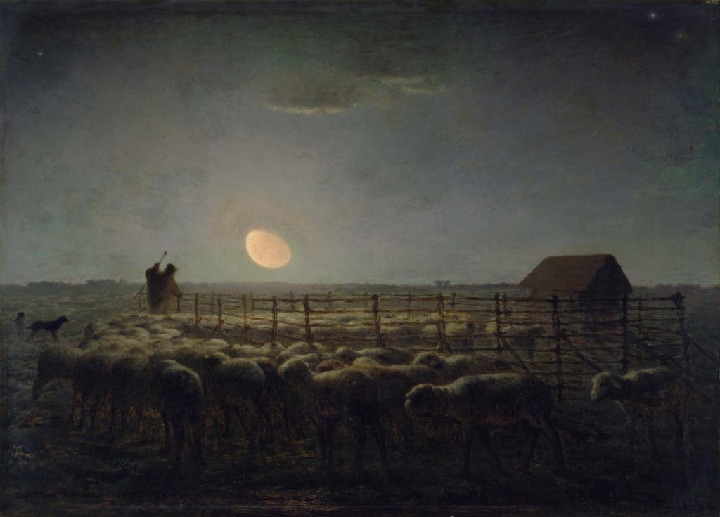 The Sheepfold Moonlight by Jean-François Millet