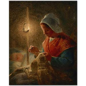 Woman Sewing by Lamplight by Jean-François Millet