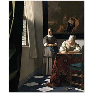 Woman Writing a Letter with her Maid by Johannes Vermeer