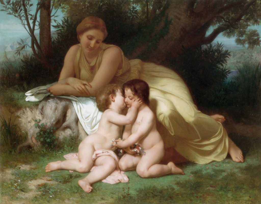 Young Woman Contemplating Two Embracing Children by William-Adolphe Bouguereau