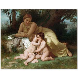 Young Woman Contemplating Two Embracing Children by William-Adolphe Bouguereau