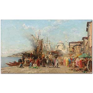 A market Before Nusretiye Camii Mosque by Alberto Pasini