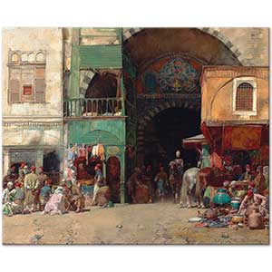 Marketplace At The Entrance To A Bazaar, Constantinople by Alberto Pasini