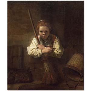 A Girl with a Broom by Rembrandt van Rijn