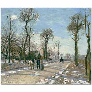 Route de Versailles Louveciennes, Winter Sun and Snow by Camille Pissarro