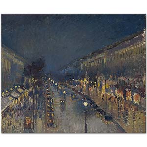 The Boulevard Montmartre at Night by Camille Pissarro