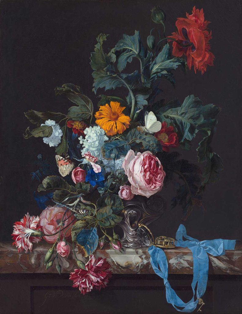 Flower Still Life with a Timepiece by Willem van Aelst