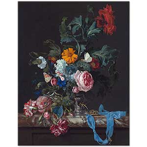 Flower Still Life with a Timepiece by Willem van Aelst