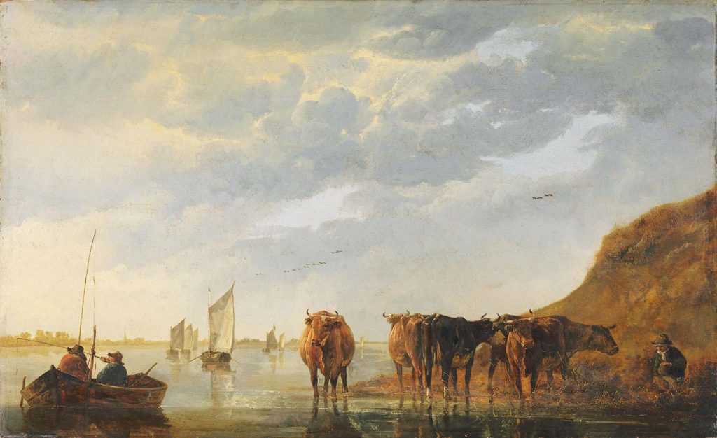 A Herdsman with Five Cows by a River - Aelbert Cuyp